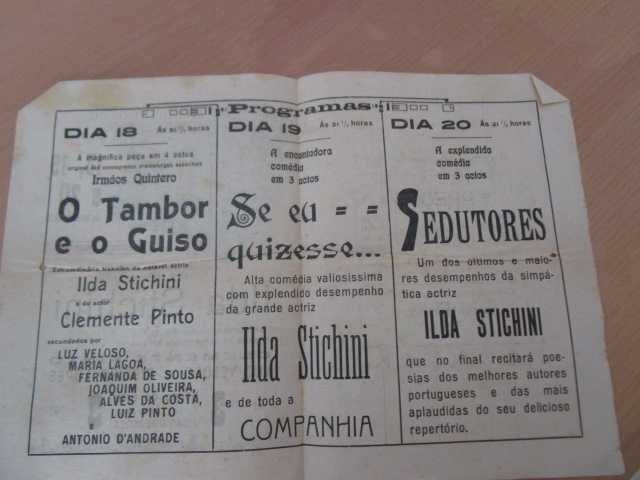 Programas  folhetos de Teatro muito antigos ano 10 -20