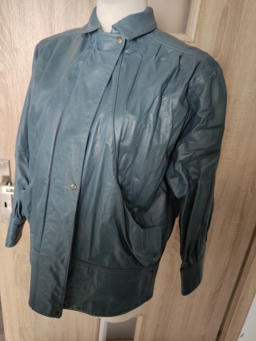 Kurtka skórzana - skóra naturalna Vintage Niebieska w rozm 44 /46 /48