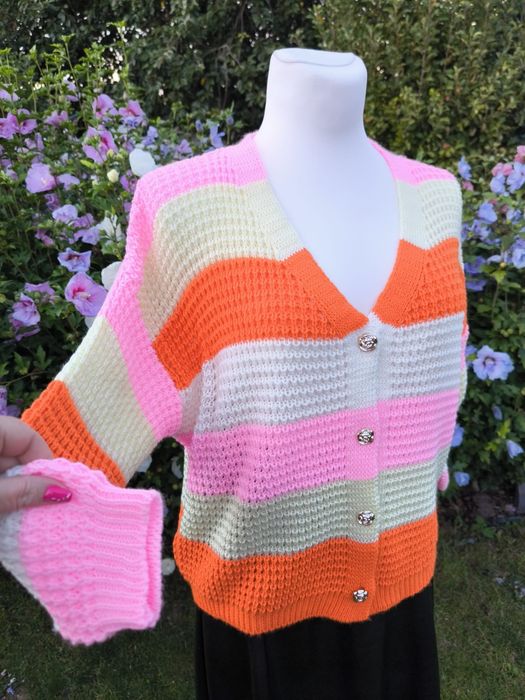Sweter zapinany w pasy pomarańcz bez new collection roz L-xxl