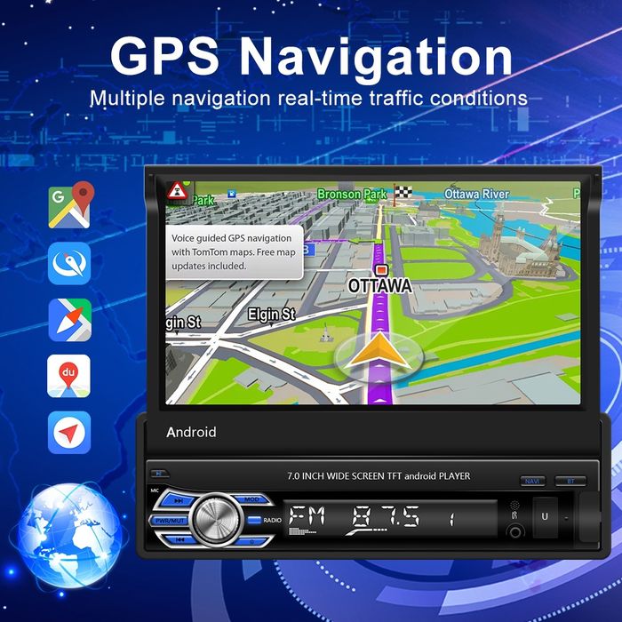 Rádio android 13 2/32GB 1din 7 polegadas retrátil GPS WiFi USB Novo