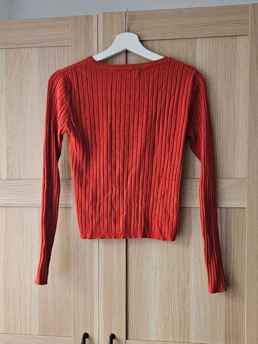Sweter ceglany czerwony M w prążki