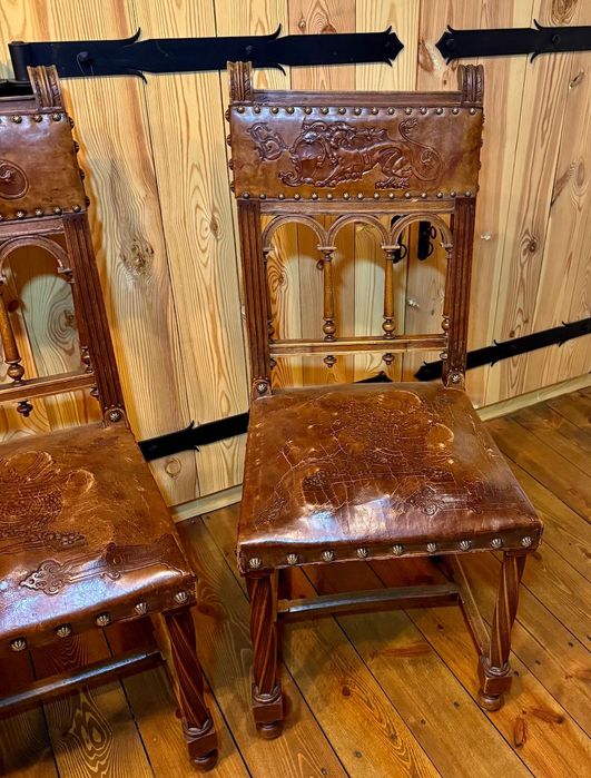 Krzesło ze skórzanym siedziskiem - komplet 6 szt.