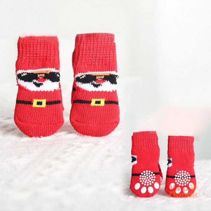 Носки для Кота или собаки Санта в Очках нескользящие Santa  М