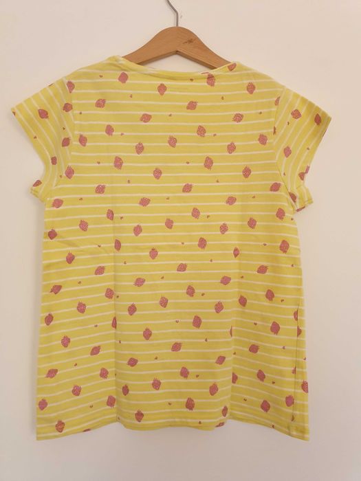 T-shirt às riscas amarela com pequenos morangos. Verbaudet 12 anos.