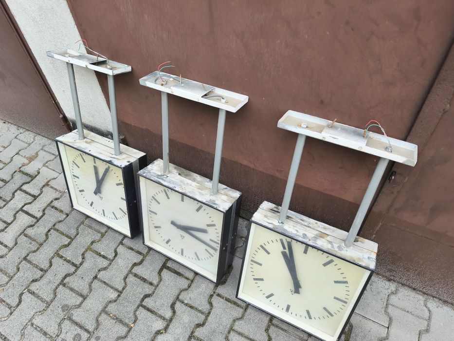 Zegar dworcowy kolejowy Pragotron obustronny, oryginał retro, UNIKAT!