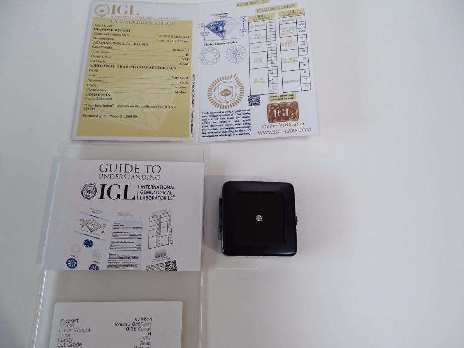 Piękny Brylant Diament H 0.36 ct VS1. Certyfikat