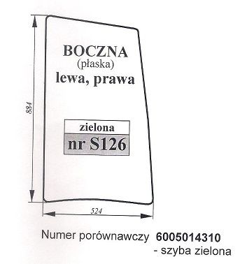 Claas/Renault Cergos - szyba boczna prawa i lewa S 126