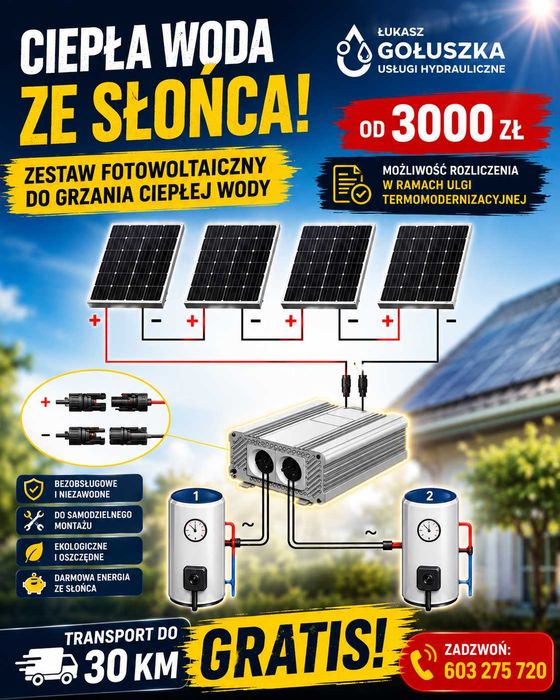 Zestaw fotowoltaiczny do grzania ciepłej wody za 3000 zł brutto