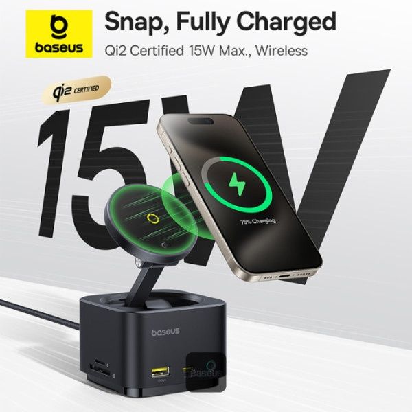 Baseus MagPro Series II 7-in-1 USB-C Hub + Qi2 15W бездротова зарядка