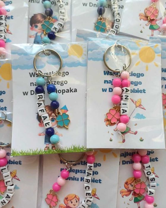 Breloczek imienny koniczynka dla dzieci Szkoła pasowanie na ucznia