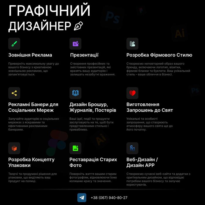 Графічний та веб дизайн ( логотип,  візитка,  афіша, сайт, банери)