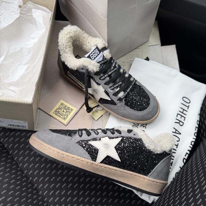 Жіночі зимові кеди кросівки з хутром Golden Goose Black Grey Premium