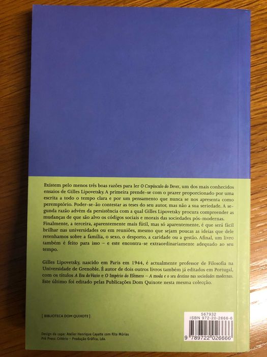 O Crepúsculo do Dever, de Gilles Lipovetsky