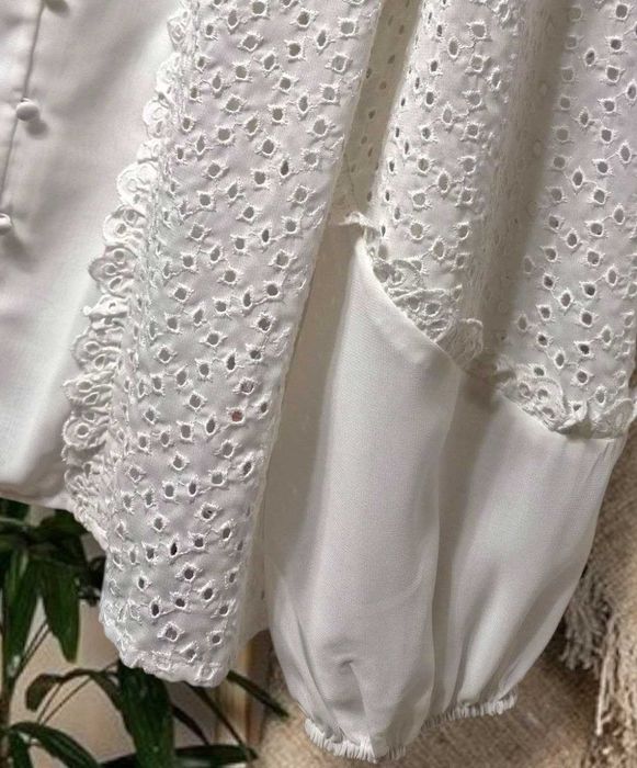 Белоснежная блуза Love&Roses в винтажном стиле с вышивкой ришелье, р. L/XL
