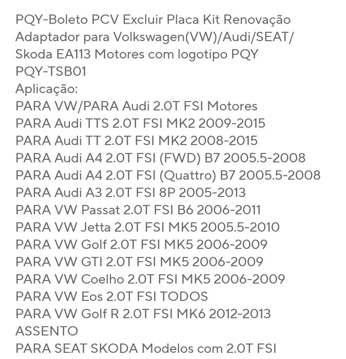 Kit anulação válvula PCV delete 2.0 TFSI EA113