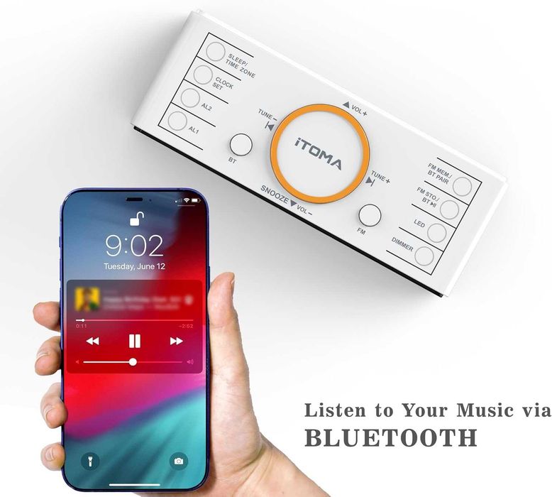 iTOMA CKS718 radiobudzik, zegarek LED Bluetooth radio FM ładowarka USB