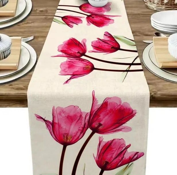 Bieżnik w różowe tulipany, rozmiar 33x180cm