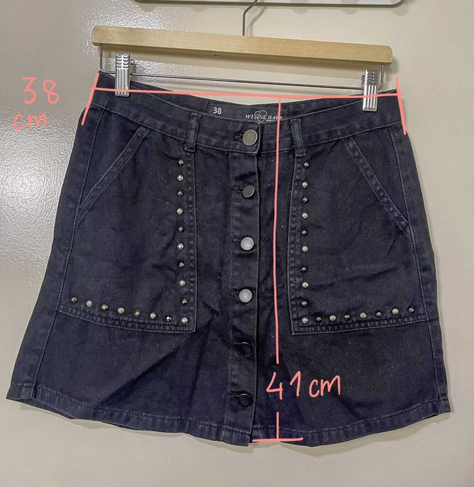 Saia ganga jeans preta tachas - We love jeans, 38