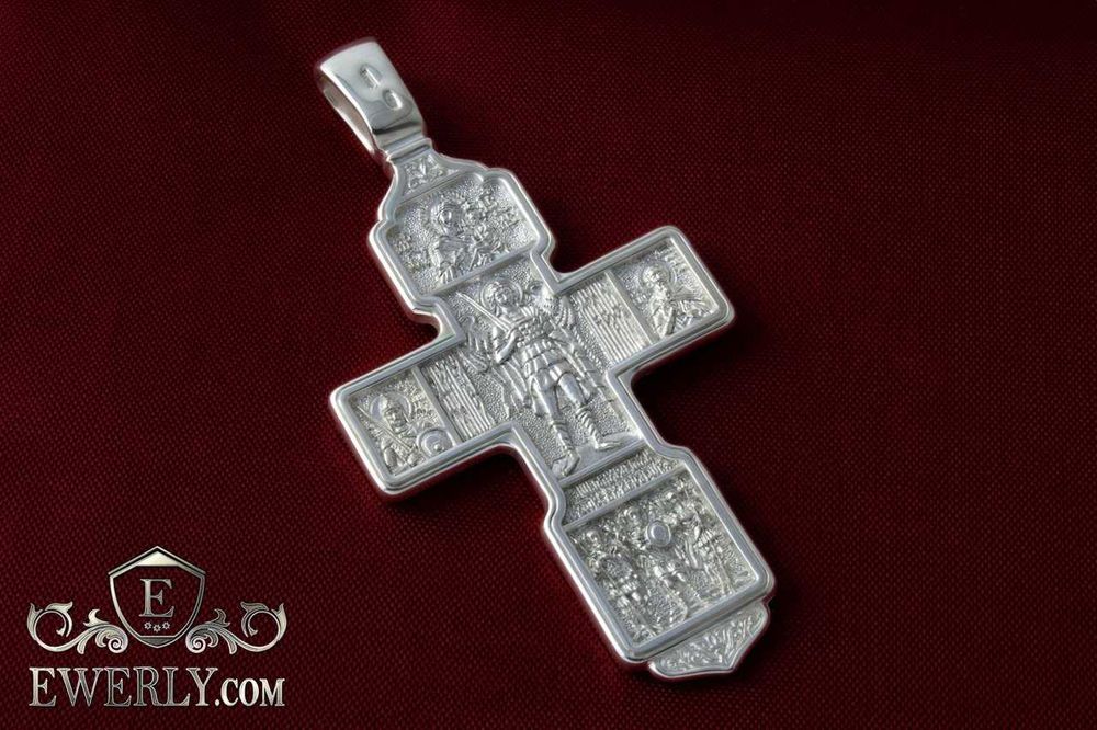 Серебряный крестик, мужской с архангелом Михаилом. Хрест срібний 925