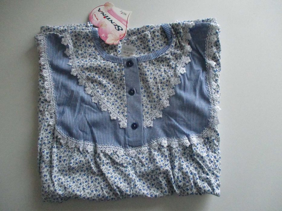 Koszula nocna niebieska bawełniana z krótkim rękawem