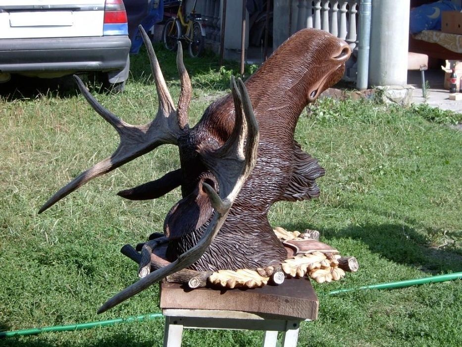 Деревяна голова лося медальйон / ЛОСЬ РОГИ .