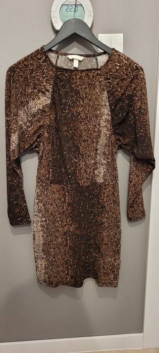 Sukienka w brązowy wzór H&M rozm. 36 jesienna