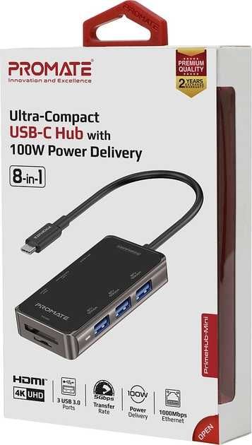 USB-C хаб 8-в-1 Promate PrimeHub-Mini