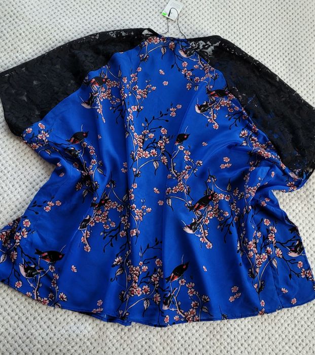 Nowe piękne kimono podomka narzutka niezapinana w kwiatowy print XL