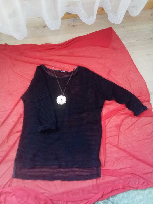 Ażurowy sweterek tunika kardigan czarny plaża L 40