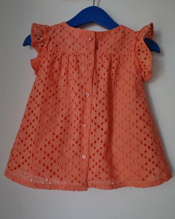 Vestido bordado laranja c Tapa Fraldas  3-6 meses* Envio grátis