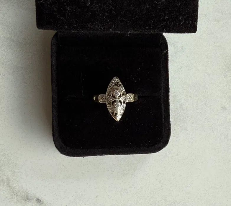Zloty pierscionek z diamentami art deco antyk 585 Gold ring