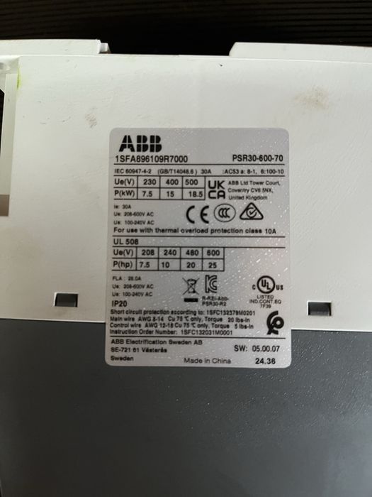 Arrancados suave ABB motores 15kw