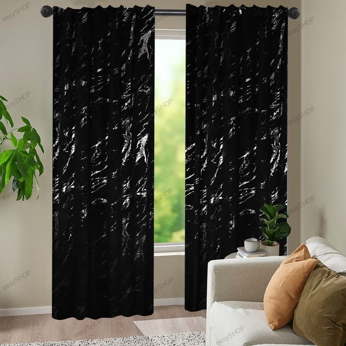 Komplet zasłon czarnych welurowych ze srebrną aplikacją