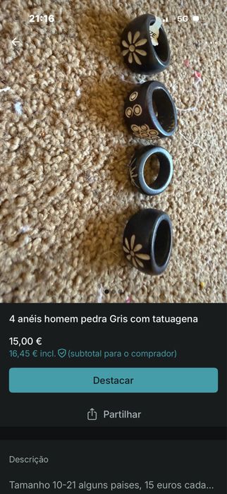 Aneis homem pedra