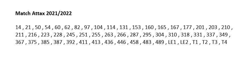 Cartas Match Attax 2021/2022