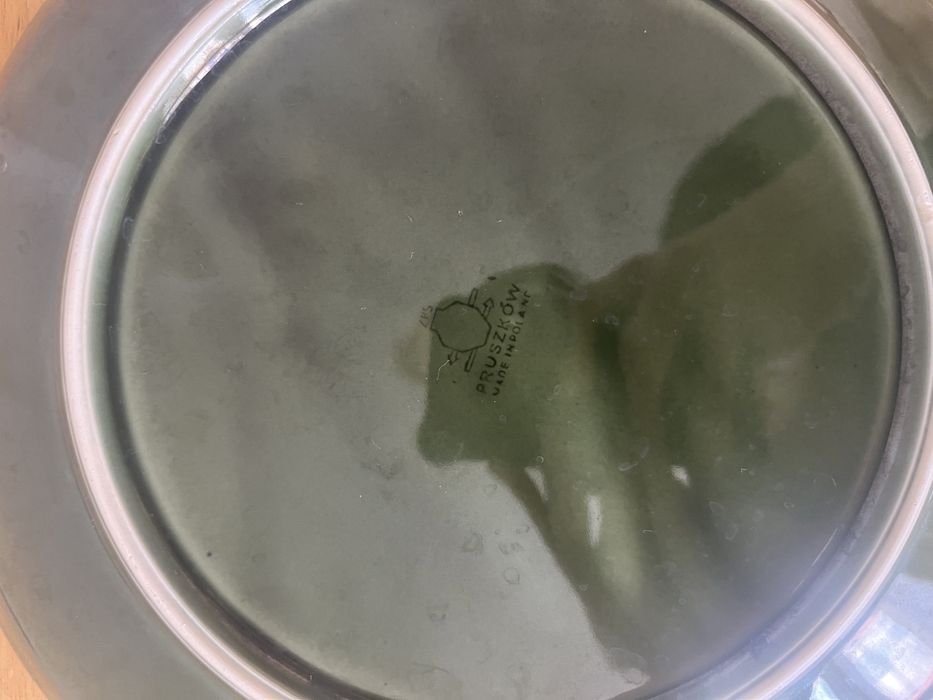 2 talerze obiadowe oliwkowe porcelit Pruszków PRL vintage