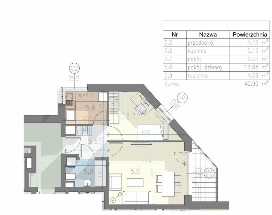 Przewóz 41, nowe 40,90m3 2 pok. oddzielna kuchnia, balkon - Widok 2