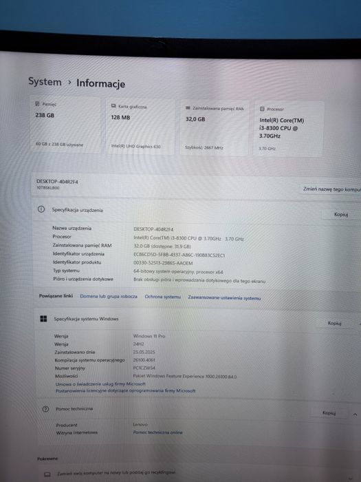 MiniPc Minikomputer Lenovo Tiny m720q i3-8300 Ram 32GB 256 M2