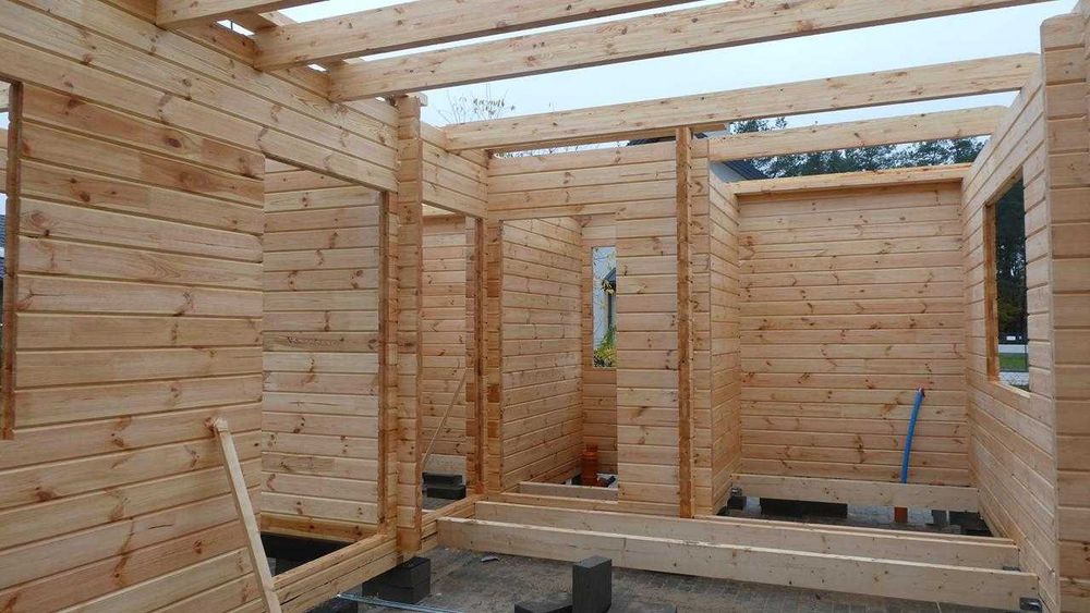 Domek drewniany letniskowy, całoroczny, 35 m2 ściana ,grubość  44mm
