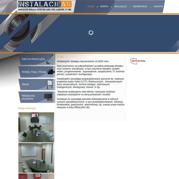 Strona www dla instalatora instalacji  audio video 230V pozycjonowana