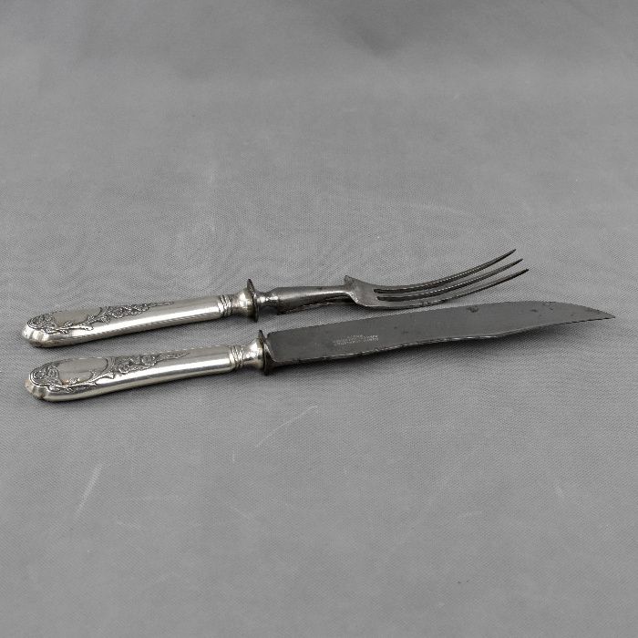 Trinchante de carne com garfo e faca, prata Javali