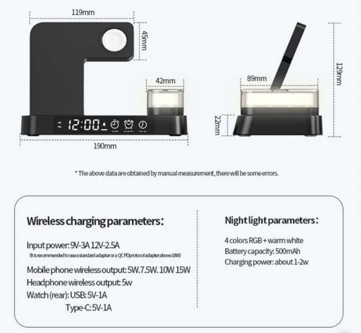 Бездротова зарядна док-станція 4 в 1. Швидка зарядка 30 Вт Apple Watch