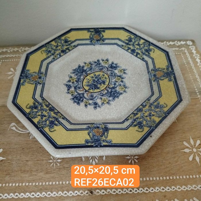 Antigos Prato Octogonal, efeito craquelê