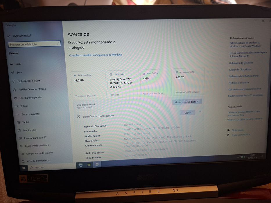 Portátil acer aspire vx 15