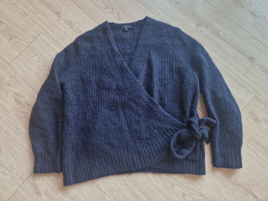 Swetr kardigan wełna i moher granatowy na wiazanie COS  L