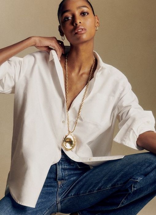 базова біла сорочка з натуральної бавовни вільного крою Sezane,