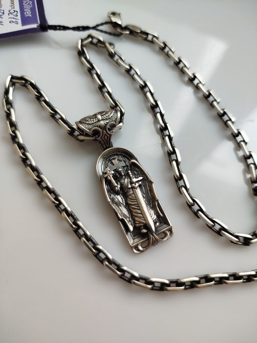 Срібна ладанка Архангел Міхаіл, Михаил серебряная крестик кулон 925