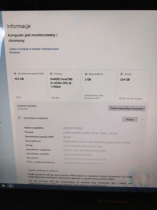 Komputer Lenovo AIO cena za sztukę ekran dotyk