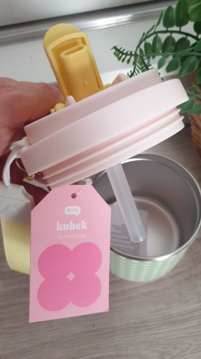 Kubek termiczny szczelny z rurką i słomką  termos bidon 300 ml.
