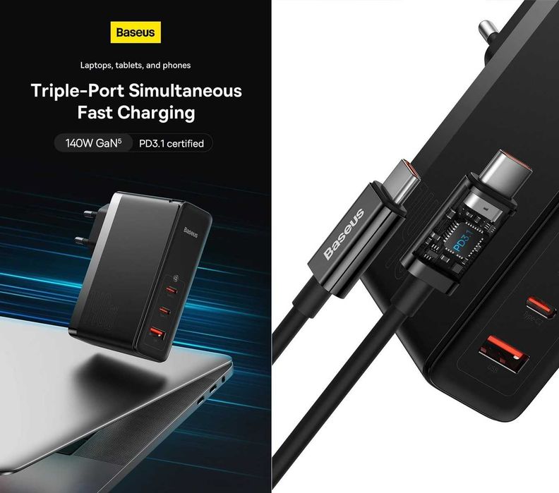 Зарядні пристрої BASEUS GaN5 Pro 140W (2C+U) / GaN5 Pro 160W (2C+U)